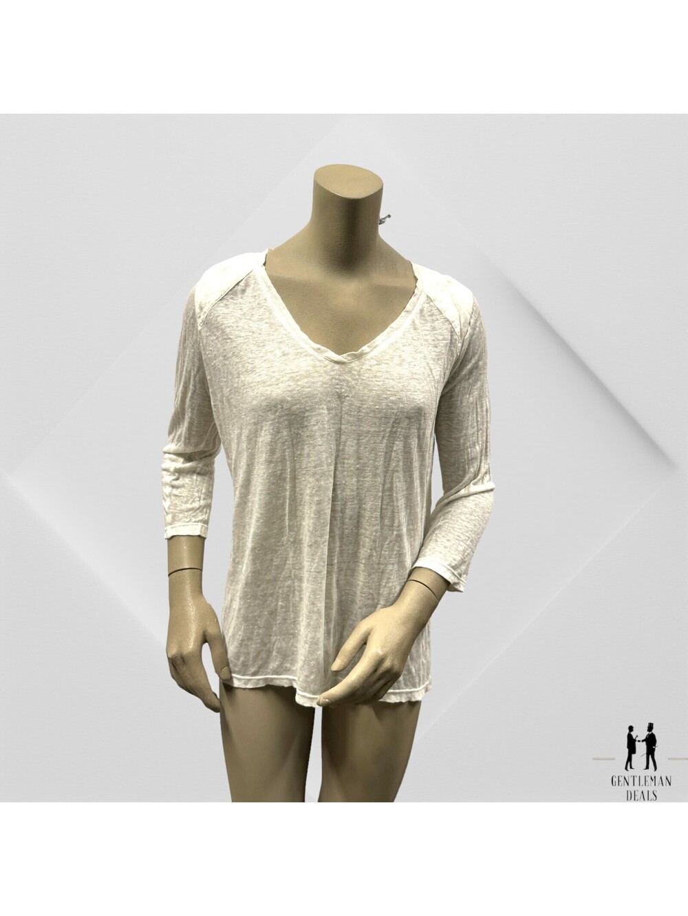 Elaine Kim Women Hannah 100% Linen Ivory Cutout Scoop Neck Top Blouse Size 8